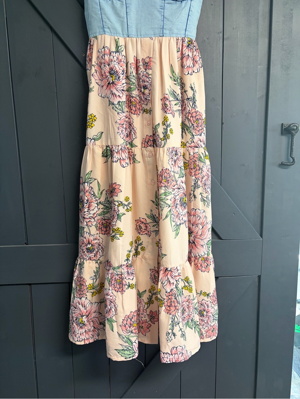 Denim Bustier Pink Floral Midi Dress - Picture 3 of 7
